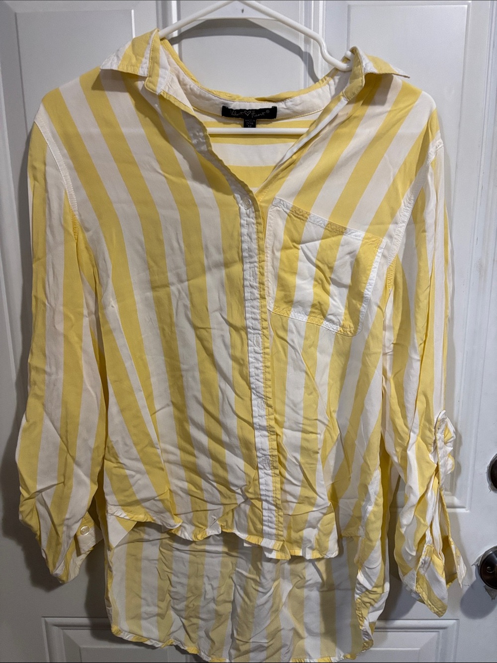 Velvet Heart Yellow and White Striped Button-Down Shirt